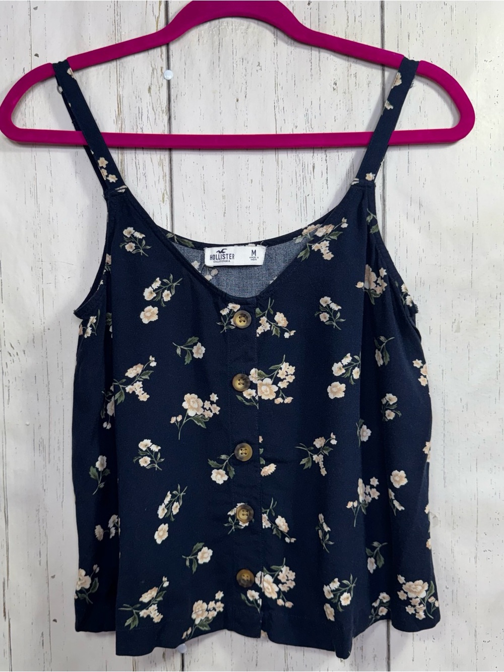 Hollister Navy Blue Floral Button-Front Camisole